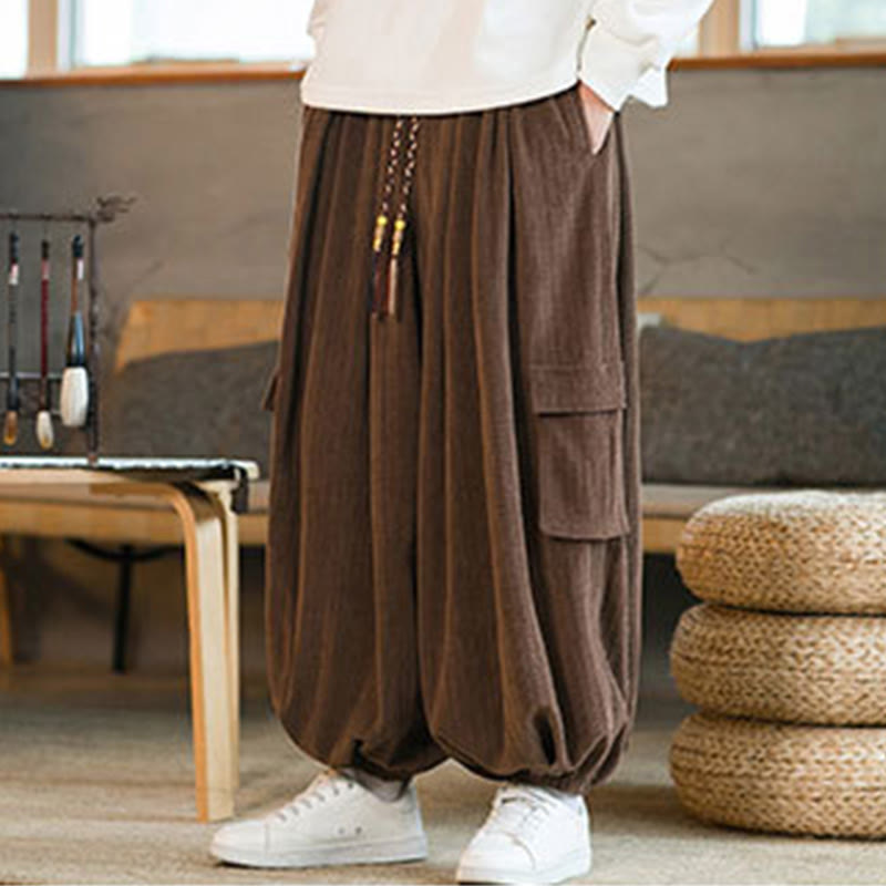 Fall Winter Men's Drawstring Chenille Corduroy Cargo Pants With Pockets - Image 22