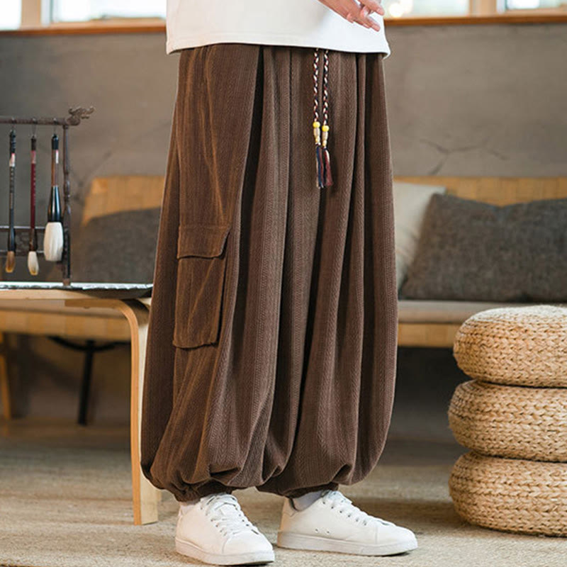 Fall Winter Men's Drawstring Chenille Corduroy Cargo Pants With Pockets - Image 23