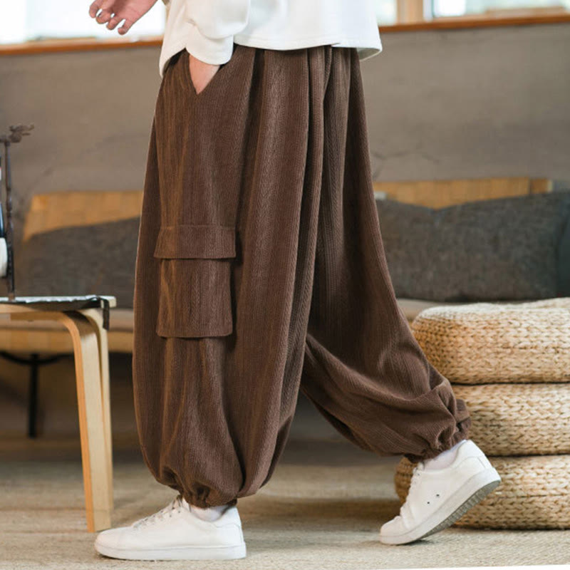 Fall Winter Men's Drawstring Chenille Corduroy Cargo Pants With Pockets - Image 20