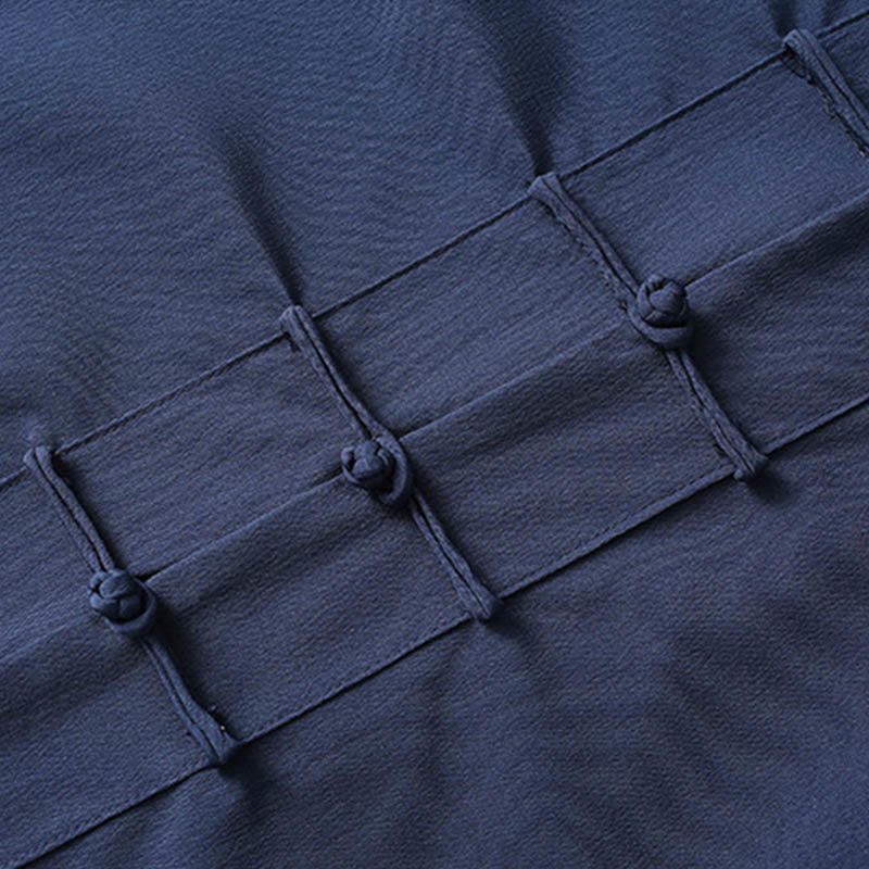 2Pcs Tang Suit Traditional Frog-Button Men's Long Sleeve Shirt Pants Clothing Set - Image 4