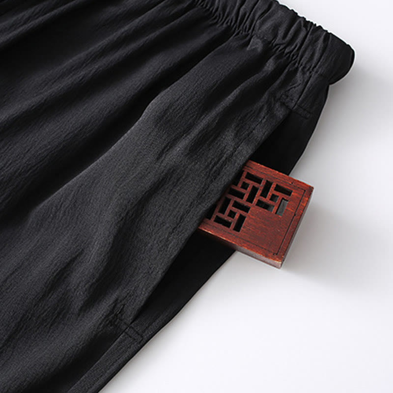 2Pcs Tang Suit Traditional Frog-Button Men's Long Sleeve Shirt Pants Clothing Set - Image 13