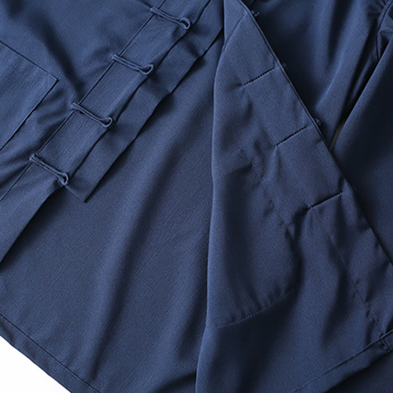 2Pcs Tang Suit Traditional Frog-Button Men's Long Sleeve Shirt Pants Clothing Set - Image 5