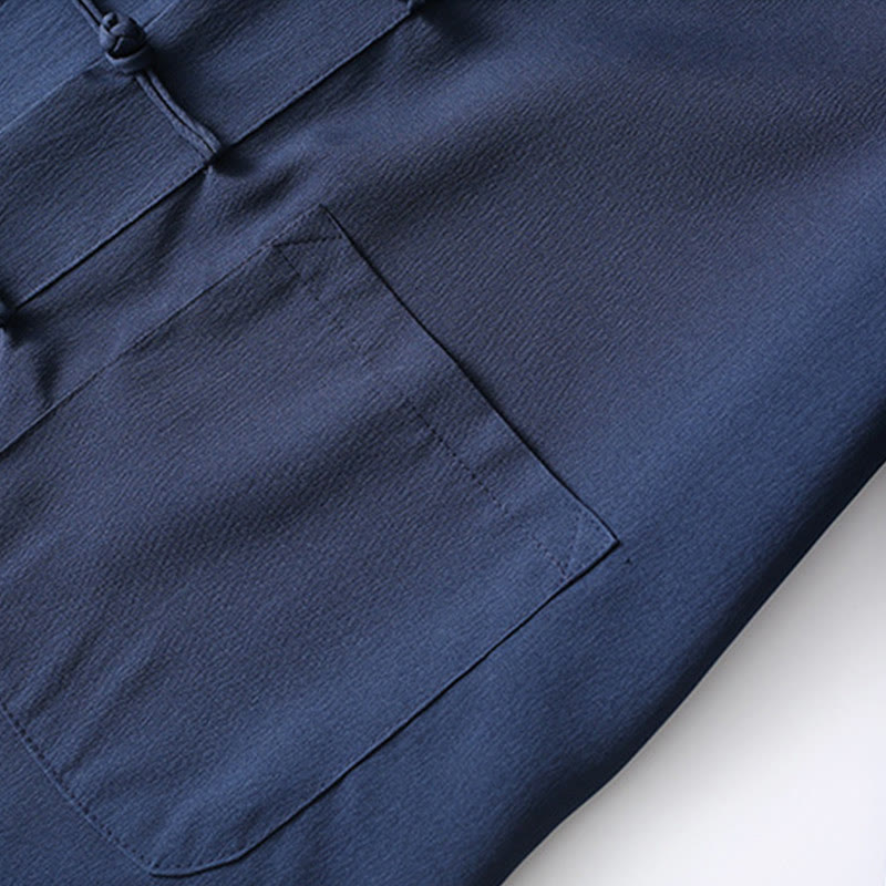 2Pcs Tang Suit Traditional Frog-Button Men's Long Sleeve Shirt Pants Clothing Set - Image 6