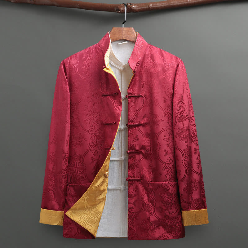 2Pcs Men's Tang Suit Koi Fish Pattern Frog-Button Long Sleeve Shirt Pants Set - Image 18