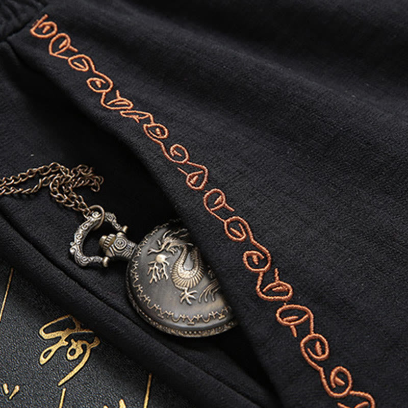 2Pcs Men's Tang Suit Koi Fish Pattern Frog-Button Long Sleeve Shirt Pants Set - Image 5