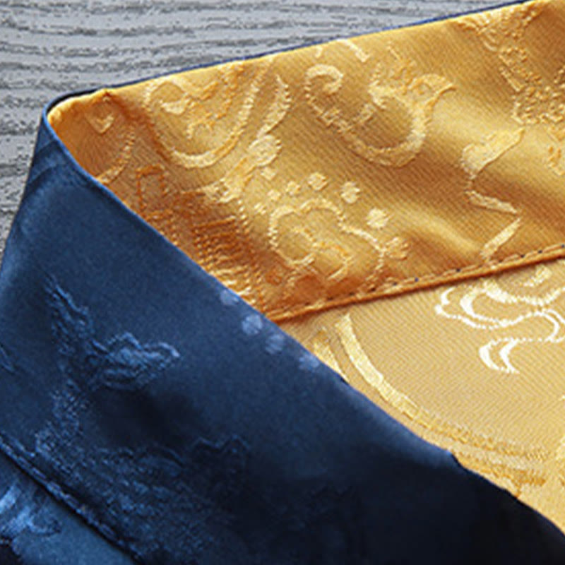 2Pcs Men's Tang Suit Koi Fish Pattern Frog-Button Long Sleeve Shirt Pants Set - Image 10