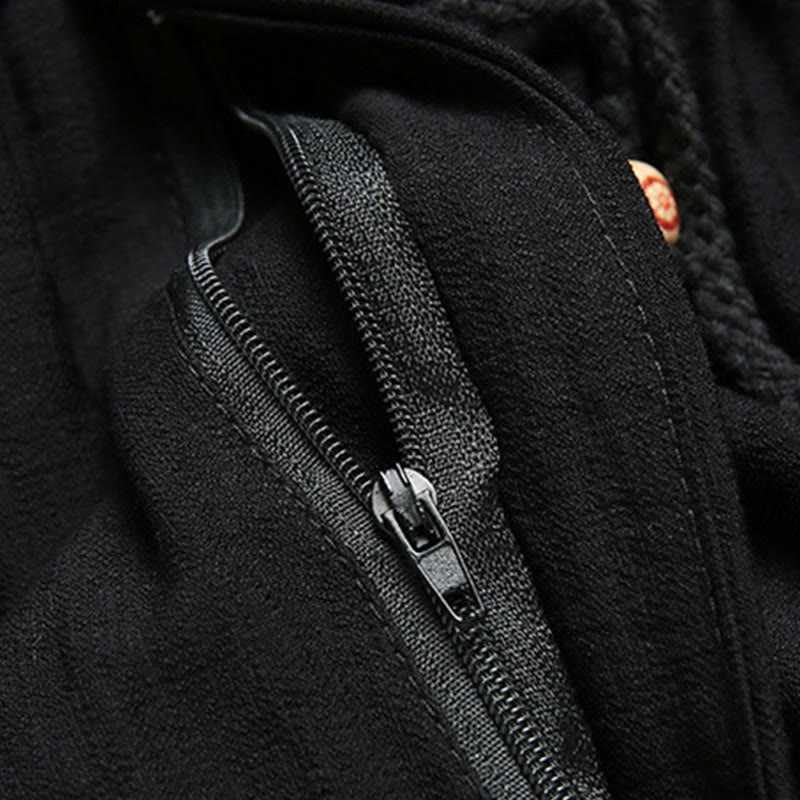 2Pcs Men's Tang Suit Koi Fish Pattern Frog-Button Long Sleeve Shirt Pants Set - Image 4