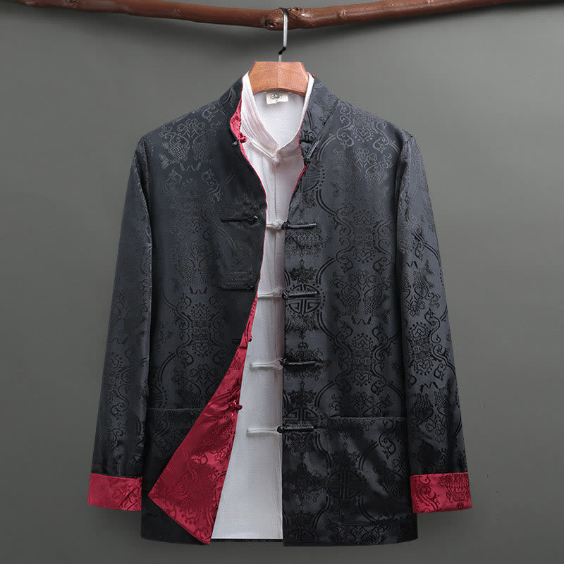 2Pcs Men's Tang Suit Koi Fish Pattern Frog-Button Long Sleeve Shirt Pants Set - Image 22