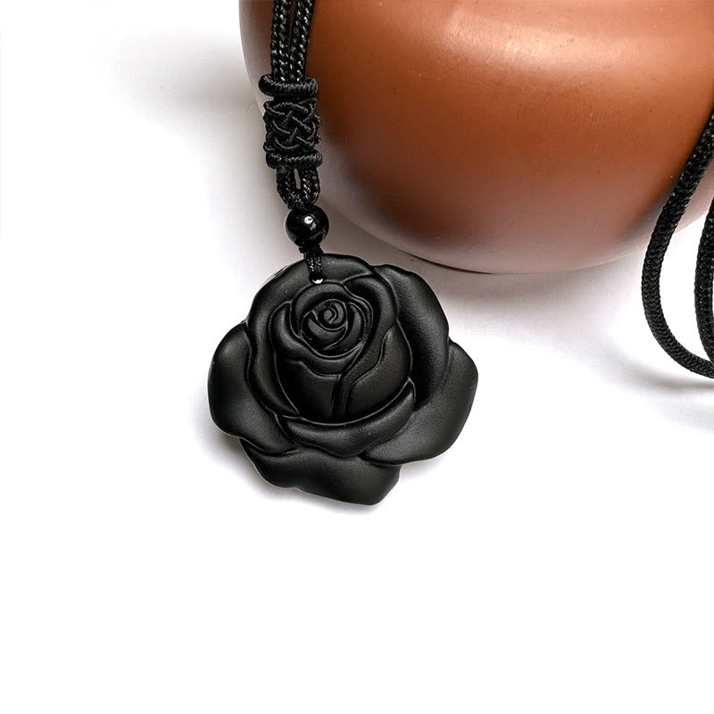 Black Obsidian String Black Rose Purification Necklace Pendant - Image 15