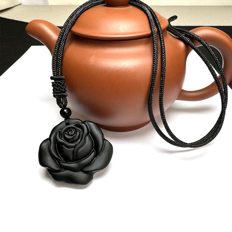 Black Obsidian String Black Rose Purification Necklace Pendant - Image 14