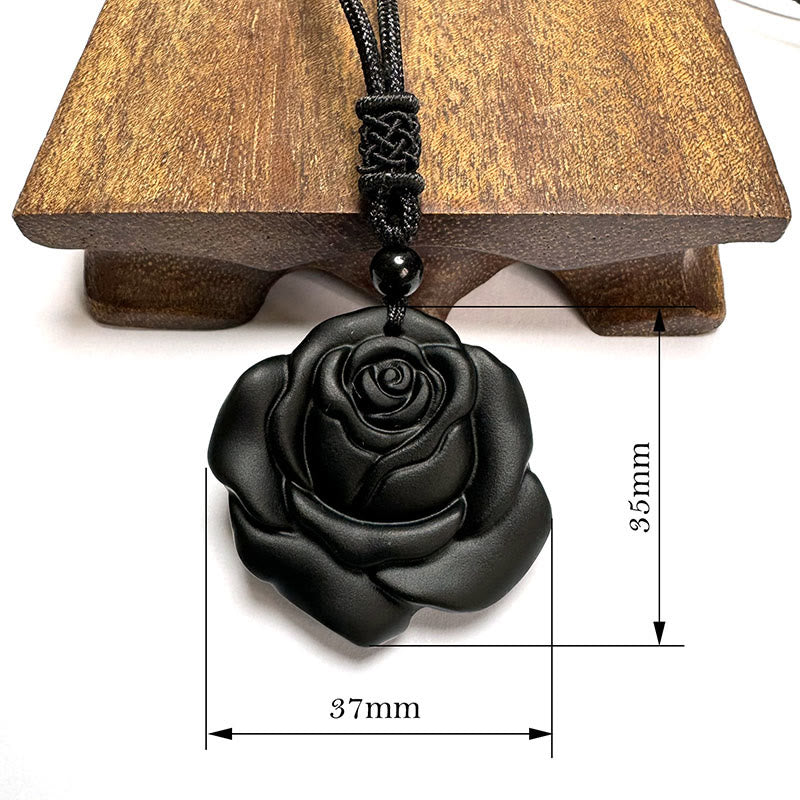 Black Obsidian String Black Rose Purification Necklace Pendant - Image 16