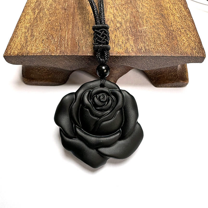 Black Obsidian String Black Rose Purification Necklace Pendant - Image 13
