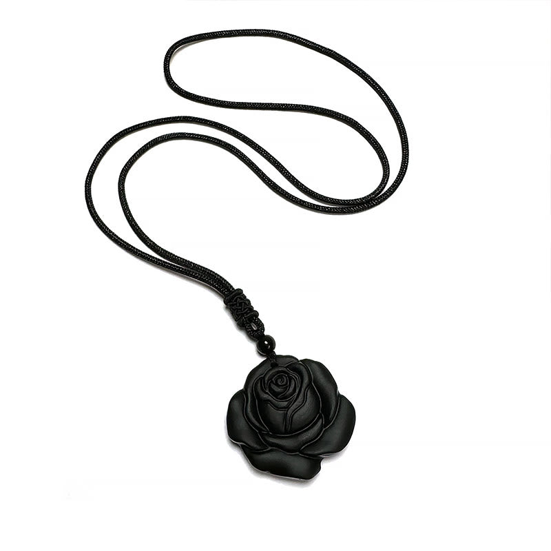 Black Obsidian String Black Rose Purification Necklace Pendant - Image 17