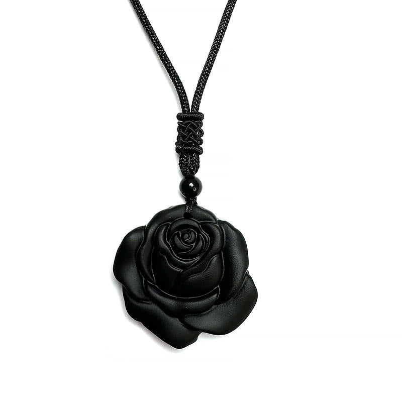 Black Obsidian String Black Rose Purification Necklace Pendant - Image 18