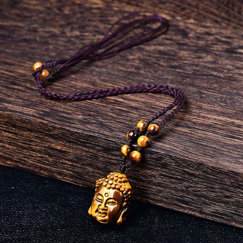 Tiger Eye String Buddha Head Courage Necklace Pendant - Image 18