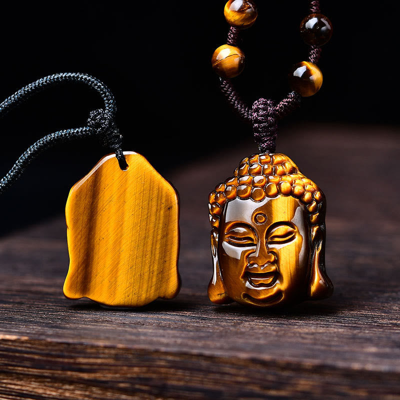 Tiger Eye String Buddha Head Courage Necklace Pendant - Image 19