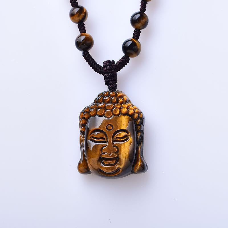 Tiger Eye String Buddha Head Courage Necklace Pendant - Image 20