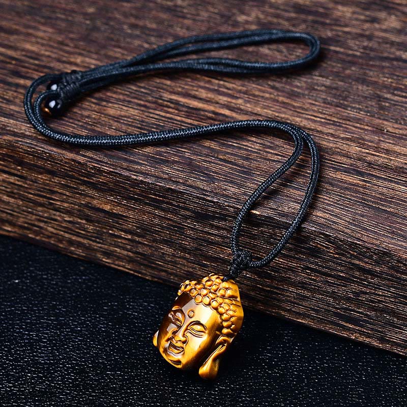 Tiger Eye String Buddha Head Courage Necklace Pendant - Image 7