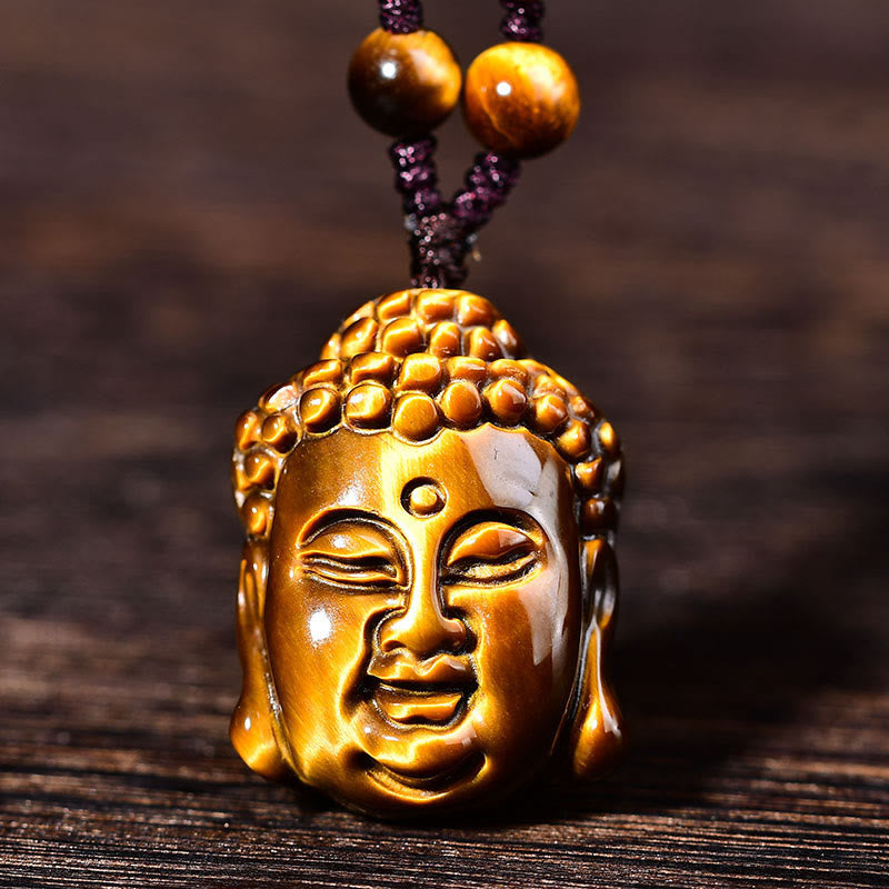 Tiger Eye String Buddha Head Courage Necklace Pendant - Image 17