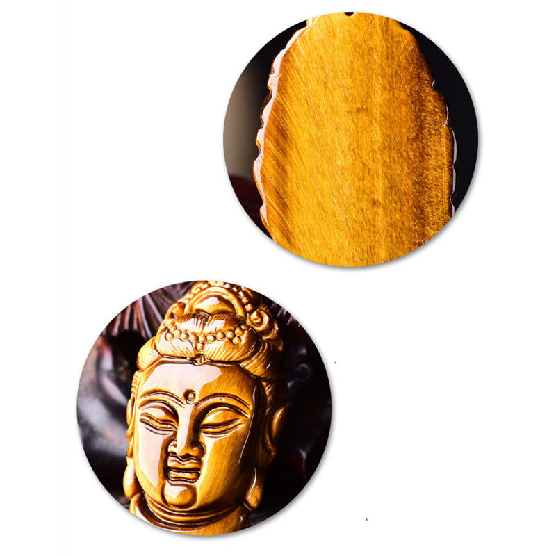 Tiger Eye Kwan Yin Avalokitesvara Head String Strength Necklace Pendant - Image 8