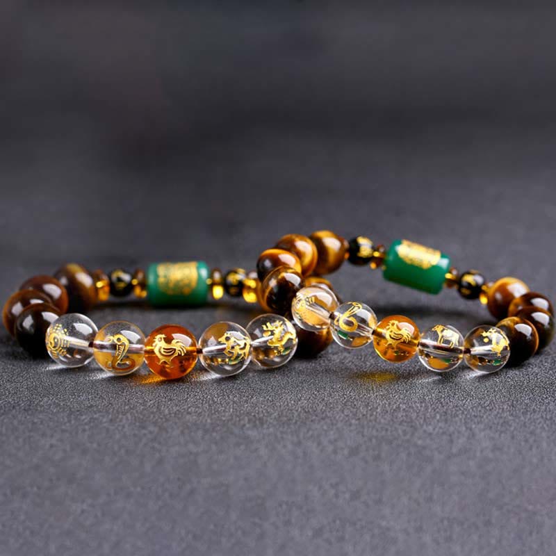 Chinese Zodiac Tiger Eye White Crystal Courage Bracelet - Image 15