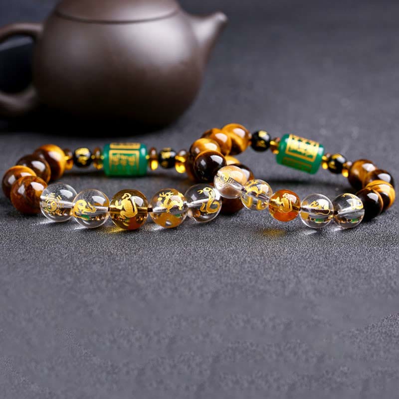 Chinese Zodiac Tiger Eye White Crystal Courage Bracelet - Image 49