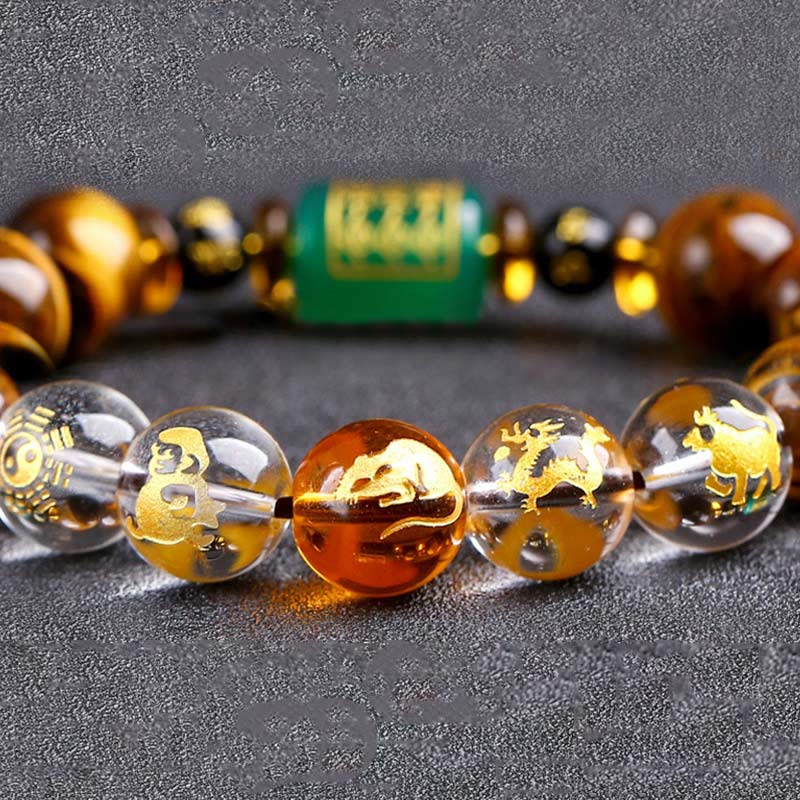 Chinese Zodiac Tiger Eye White Crystal Courage Bracelet - Image 17