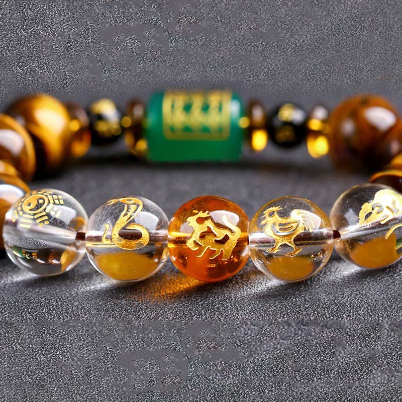 Chinese Zodiac Tiger Eye White Crystal Courage Bracelet - Image 32