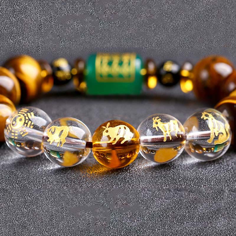 Chinese Zodiac Tiger Eye White Crystal Courage Bracelet - Image 36
