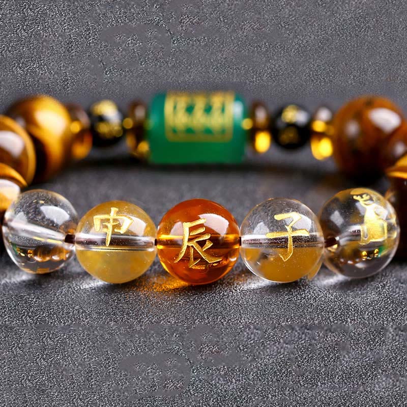 Chinese Zodiac Tiger Eye White Crystal Courage Bracelet - Image 37