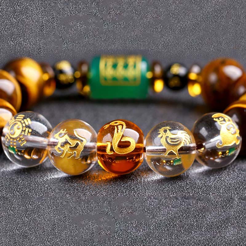 Chinese Zodiac Tiger Eye White Crystal Courage Bracelet - Image 38