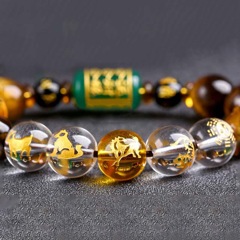 Chinese Zodiac Tiger Eye White Crystal Courage Bracelet - Image 41