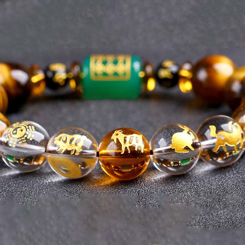 Chinese Zodiac Tiger Eye White Crystal Courage Bracelet - Image 45