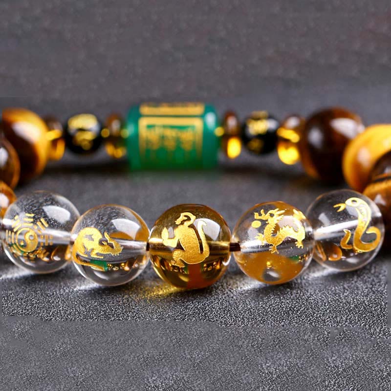 Chinese Zodiac Tiger Eye White Crystal Courage Bracelet - Image 48