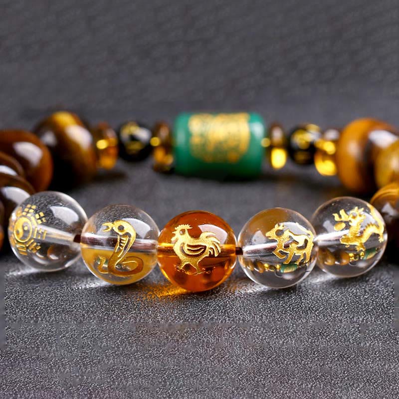 Chinese Zodiac Tiger Eye White Crystal Courage Bracelet - Image 51