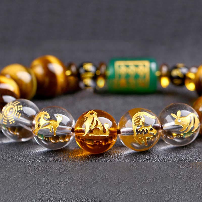 Chinese Zodiac Tiger Eye White Crystal Courage Bracelet - Image 53