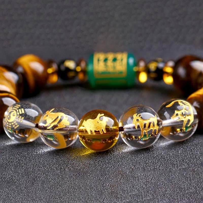 Chinese Zodiac Tiger Eye White Crystal Courage Bracelet - Image 55