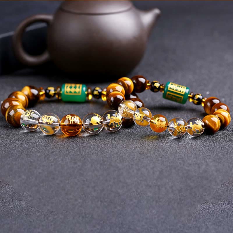 Chinese Zodiac Tiger Eye White Crystal Courage Bracelet - Image 46