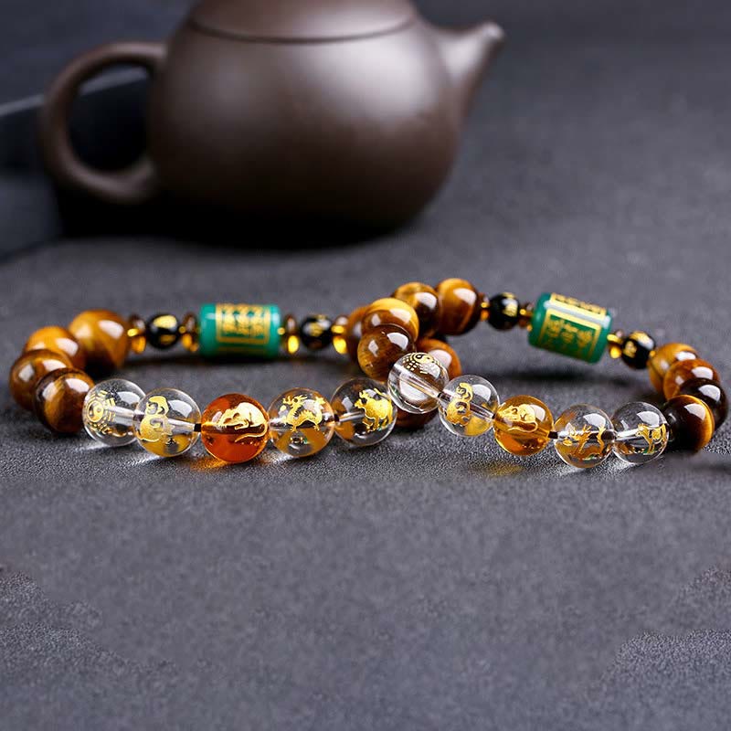Chinese Zodiac Tiger Eye White Crystal Courage Bracelet - Image 18