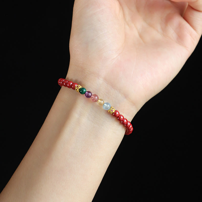 Cinnabar Aquamarine Citrine Strawberry Quartz Amethyst Malachite Blessing Bracelet - Image 8