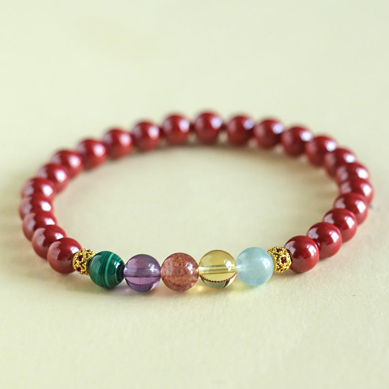 Cinnabar Aquamarine Citrine Strawberry Quartz Amethyst Malachite Blessing Bracelet - Image 9