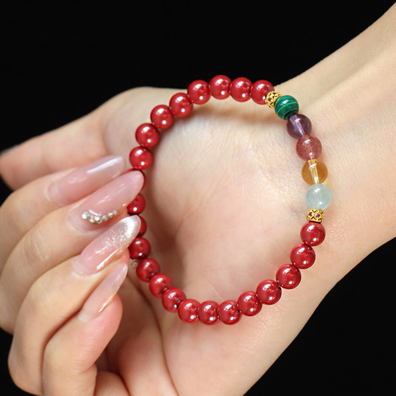 Cinnabar Aquamarine Citrine Strawberry Quartz Amethyst Malachite Blessing Bracelet - Image 11
