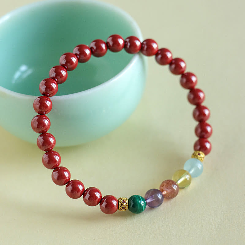 Cinnabar Aquamarine Citrine Strawberry Quartz Amethyst Malachite Blessing Bracelet - Image 10