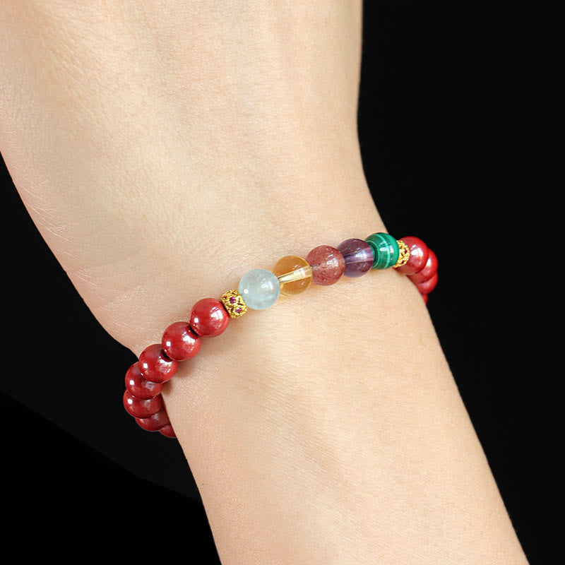 Cinnabar Aquamarine Citrine Strawberry Quartz Amethyst Malachite Blessing Bracelet - Image 13