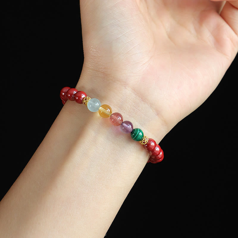 Cinnabar Aquamarine Citrine Strawberry Quartz Amethyst Malachite Blessing Bracelet - Image 12