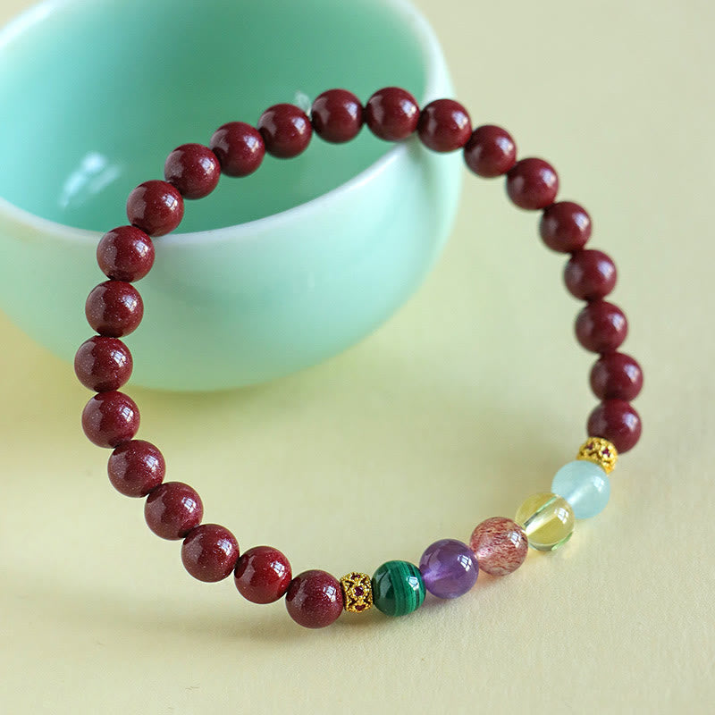 Cinnabar Aquamarine Citrine Strawberry Quartz Amethyst Malachite Blessing Bracelet - Image 4