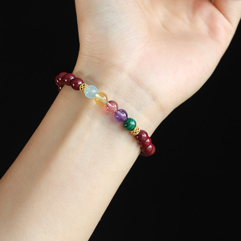 Cinnabar Aquamarine Citrine Strawberry Quartz Amethyst Malachite Blessing Bracelet - Image 5