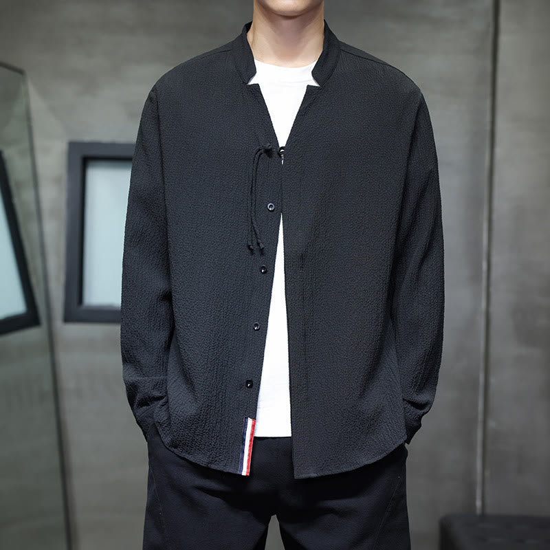 Fall Solid Color Men's Button Long Sleeve Shirt Clothing - Image 17