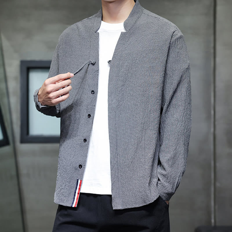 Fall Solid Color Men's Button Long Sleeve Shirt Clothing - Image 3