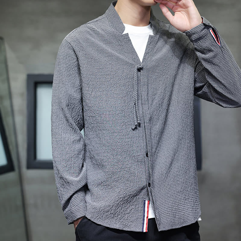 Fall Solid Color Men's Button Long Sleeve Shirt Clothing - Image 8